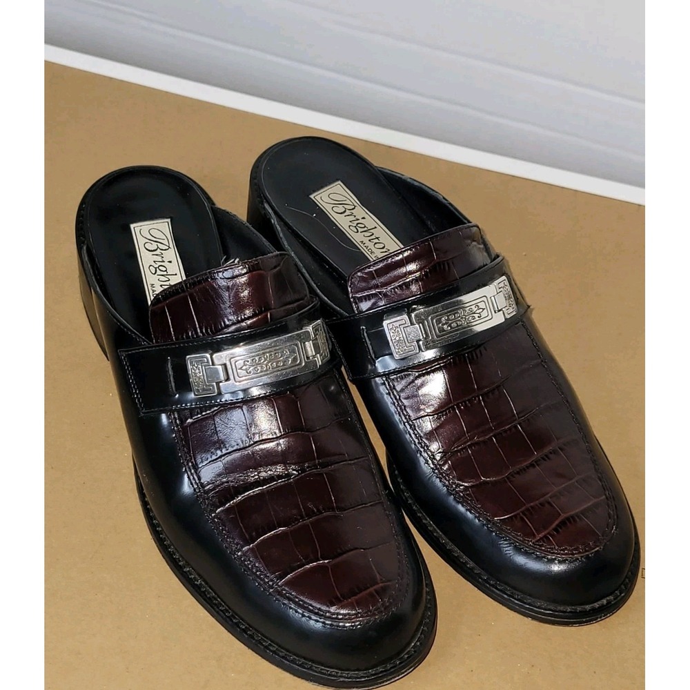 Vintage Brighton Loafer Mules Croc Black Brown DeeDee 8 NARROW  Italy